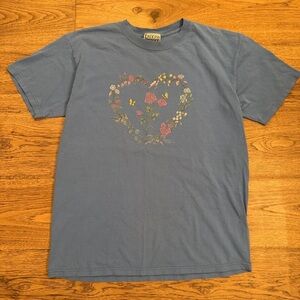 VTG ENDLESS DESIGNS Floral Heart Graphic Tee Blue USA MADE grandmacore